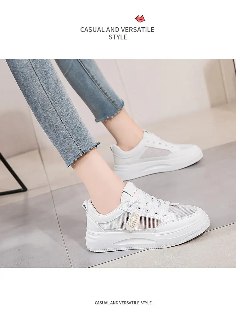 2026 Summer New Versatile Mesh Breathable White Sneakers for Women, Thick-Soled Casual Sports Lace-Up Mesh Shoes — feature 11