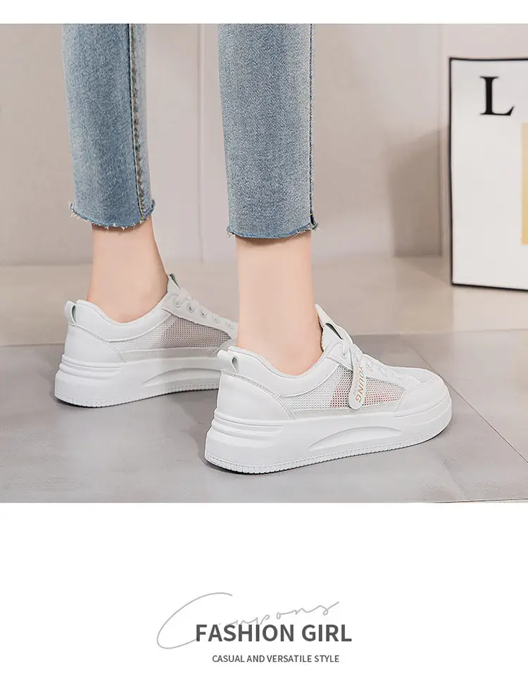 2026 Summer New Versatile Mesh Breathable White Sneakers for Women, Thick-Soled Casual Sports Lace-Up Mesh Shoes — feature 12