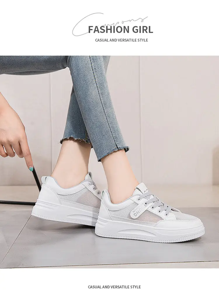 2026 Summer New Versatile Mesh Breathable White Sneakers for Women, Thick-Soled Casual Sports Lace-Up Mesh Shoes — feature 15