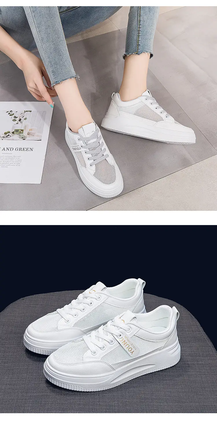 2026 Summer New Versatile Mesh Breathable White Sneakers for Women, Thick-Soled Casual Sports Lace-Up Mesh Shoes — feature 16