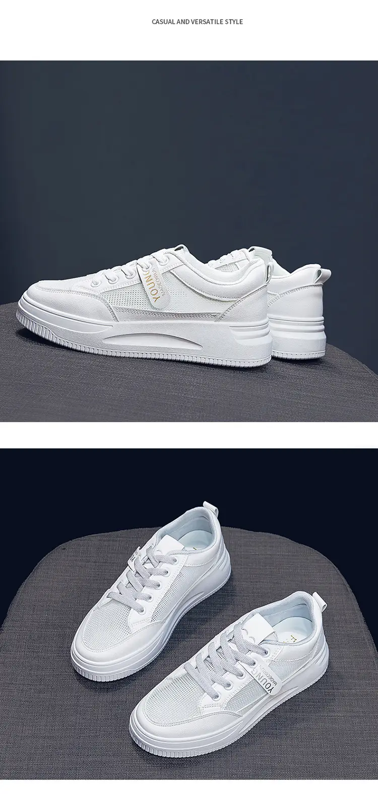 2026 Summer New Versatile Mesh Breathable White Sneakers for Women, Thick-Soled Casual Sports Lace-Up Mesh Shoes — feature 18