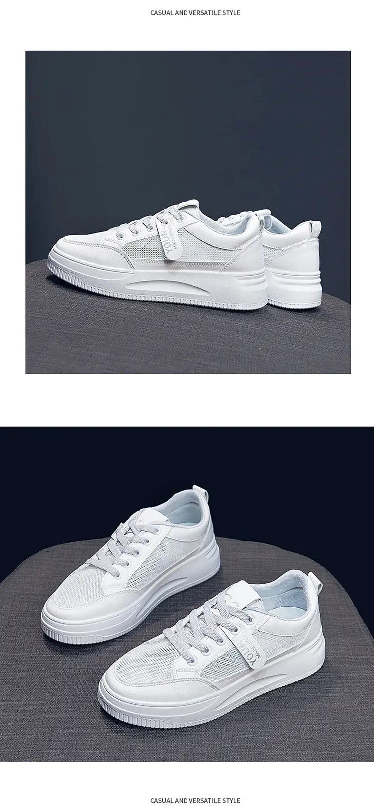 2026 Summer New Versatile Mesh Breathable White Sneakers for Women, Thick-Soled Casual Sports Lace-Up Mesh Shoes — feature 19