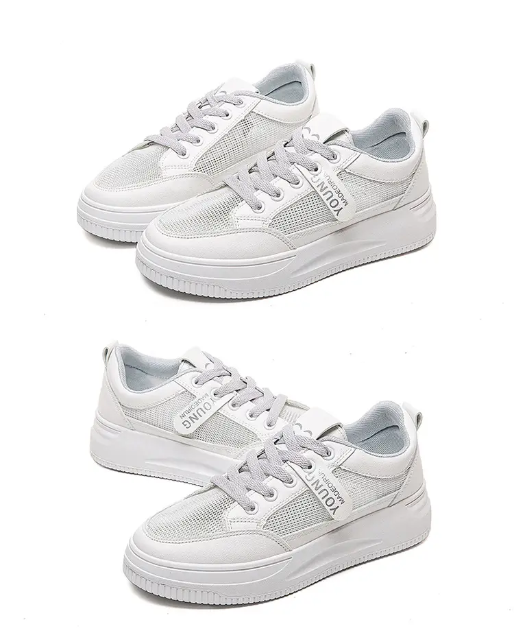 2026 Summer New Versatile Mesh Breathable White Sneakers for Women, Thick-Soled Casual Sports Lace-Up Mesh Shoes — feature 20