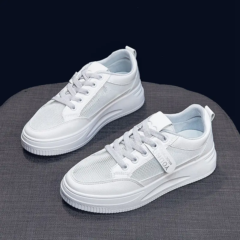 2026 Summer New Versatile Mesh Breathable White Sneakers for Women, Thick-Soled Casual Sports Lace-Up Mesh Shoes