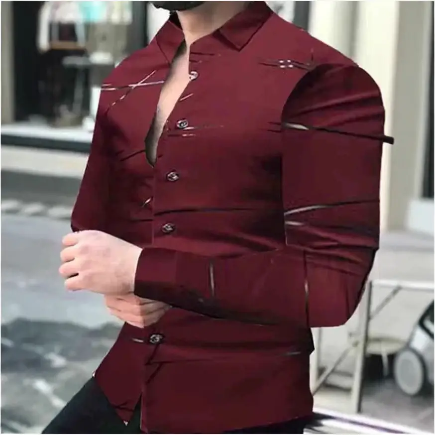 Men's Black Red Stripe Long Sleeve Shirt - Image 16