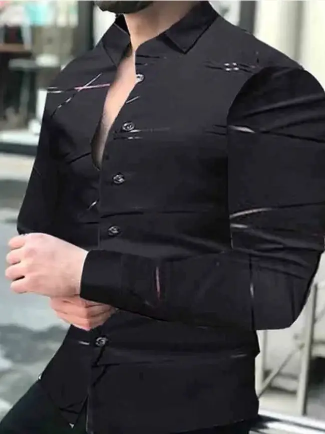 Men's Black Red Stripe Long Sleeve Shirt - Image 5