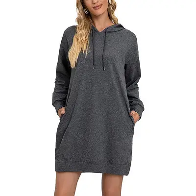 2025 Women Hooded Sweatshirt Grey Long Sleeve Loose Fit - Image 7