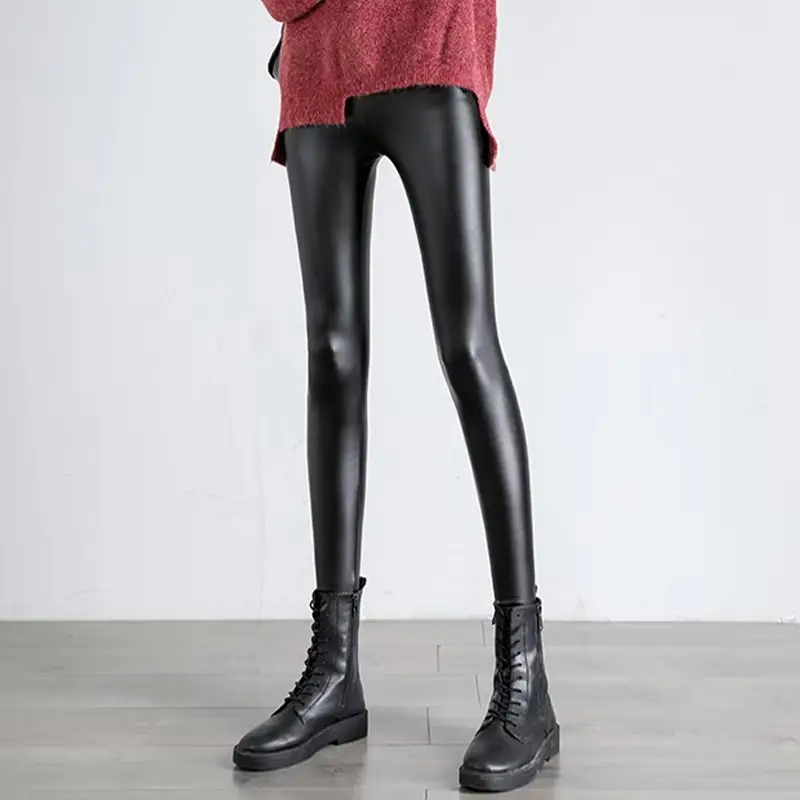 Women's Fleece-Lined Thick Leather Pants Winter Warm Waterproof - Image 12