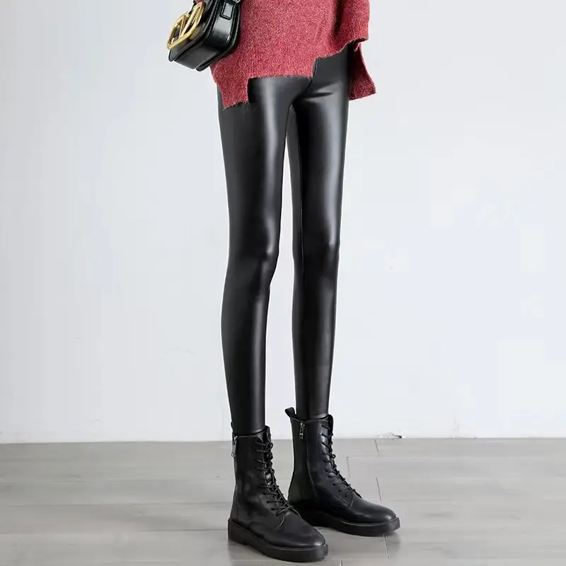 Women's Fleece-Lined Thick Leather Pants Winter Warm Waterproof - Image 13