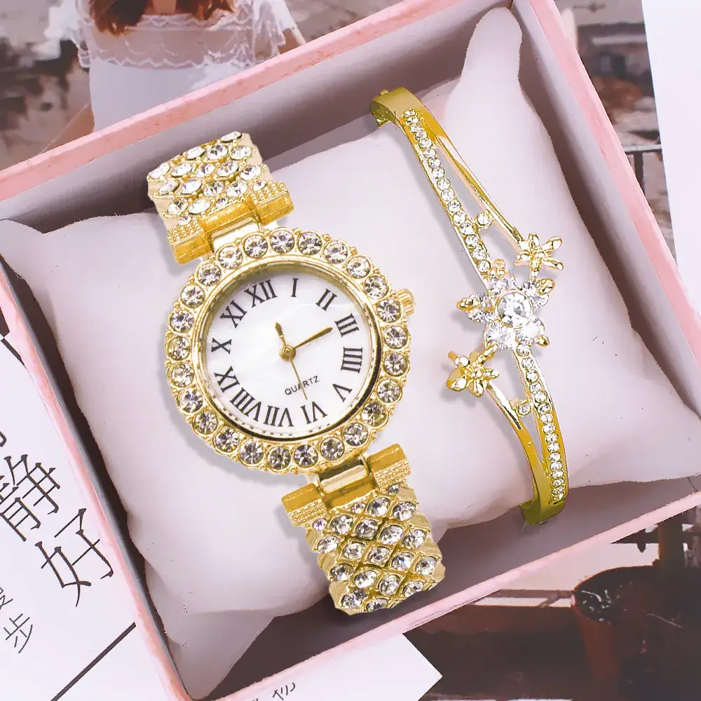 Women's Diamond Quartz Watch Set with Bracelet - Image 13
