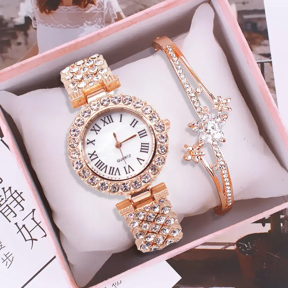 Women's Diamond Quartz Watch Set with Bracelet - Image 15