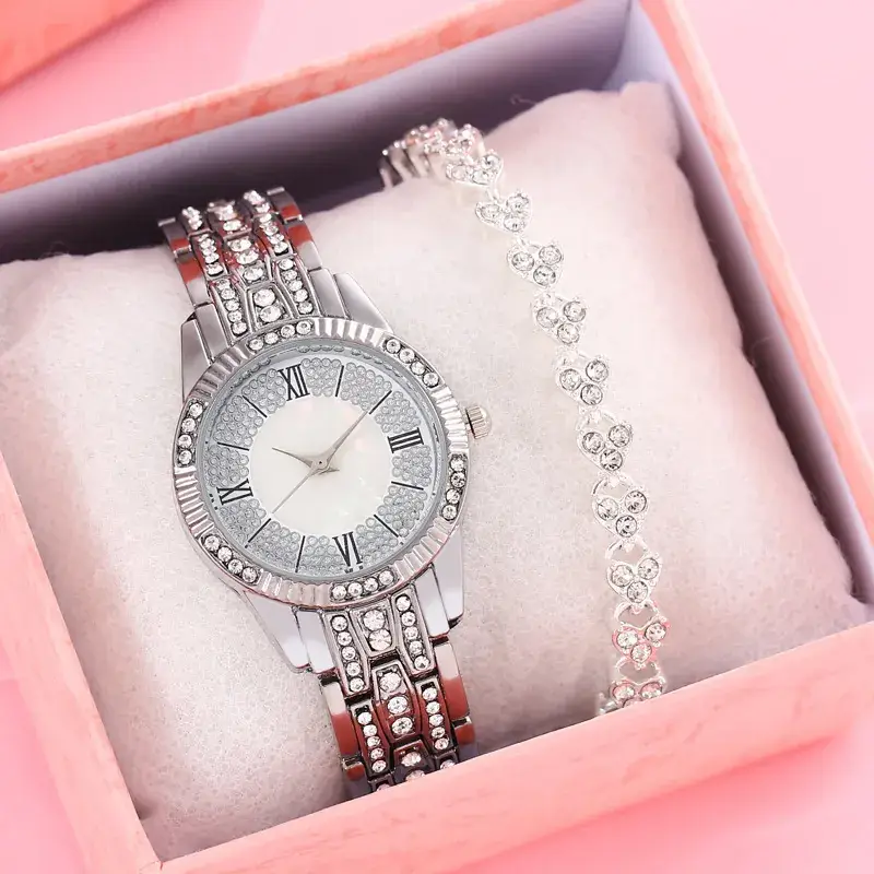Women's Rose Gold Diamond Bracelet Watch Set - Image 9