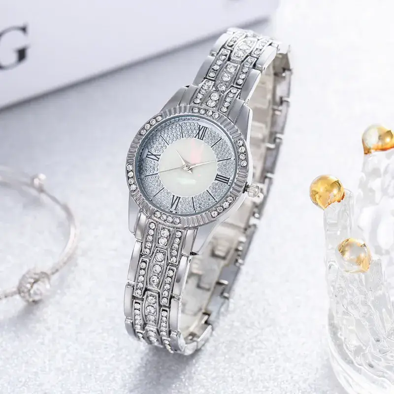 Women's Rose Gold Diamond Bracelet Watch Set - Image 3