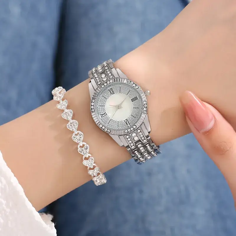 Women's Rose Gold Diamond Bracelet Watch Set - Image 6
