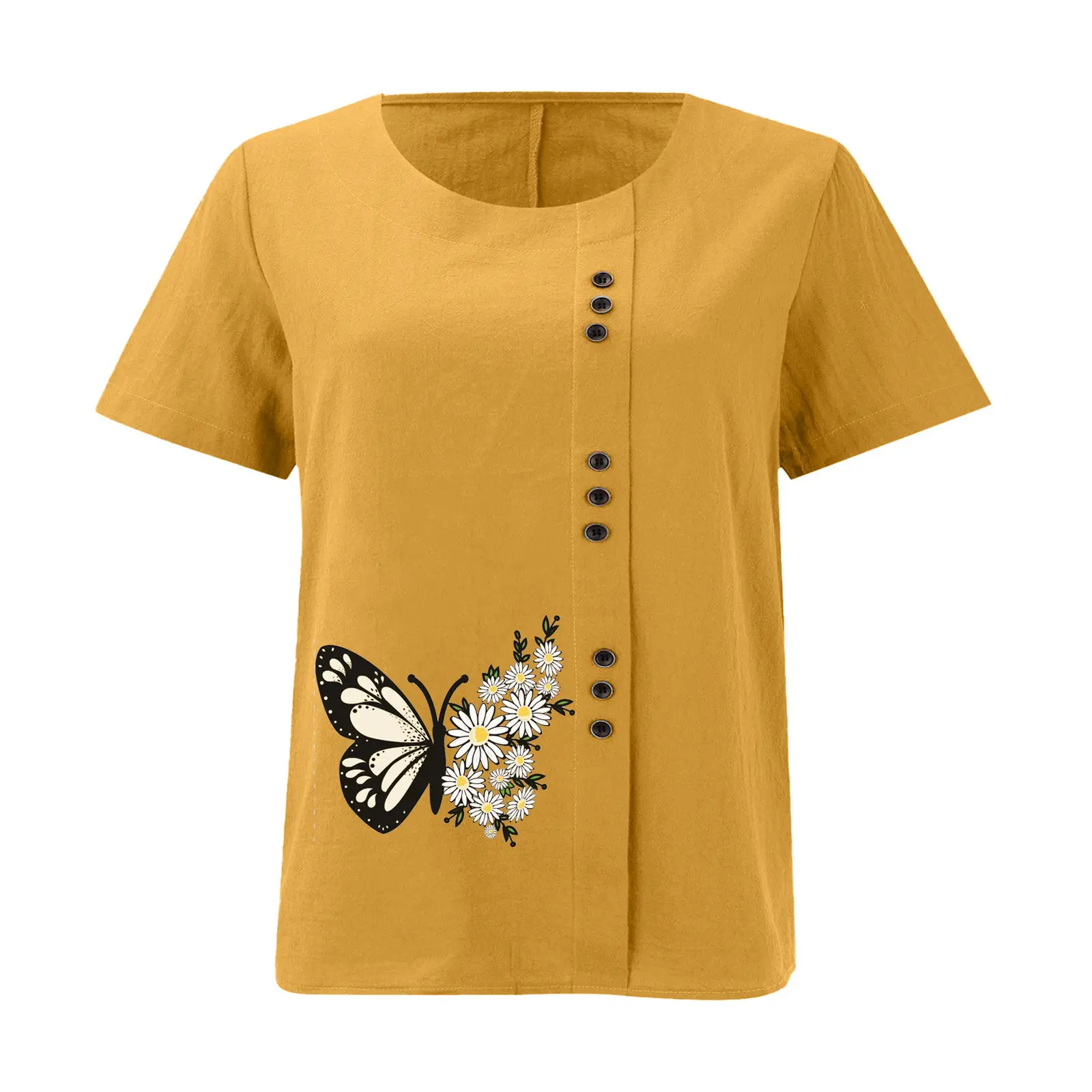 Women Butterfly Print Cotton Linen T-Shirt Plus Size — feature 20