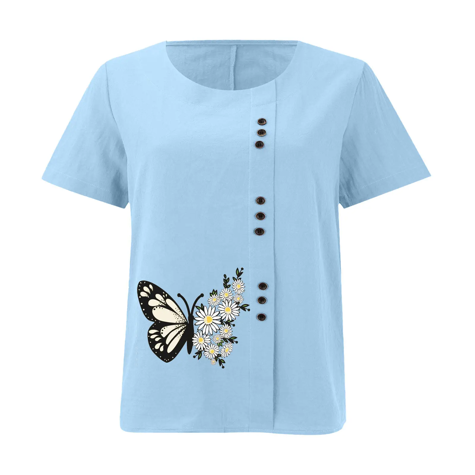 Women Butterfly Print Cotton Linen T-Shirt Plus Size — feature 30
