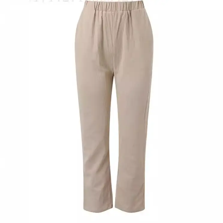 White Cotton Linen Casual Pants with Straight Pocket - Image 23