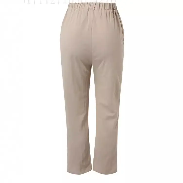 White Cotton Linen Casual Pants with Straight Pocket - Image 25