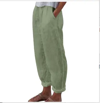 White Cotton Linen Casual Pants with Straight Pocket - Image 21