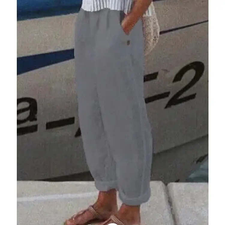 White Cotton Linen Casual Pants with Straight Pocket - Image 5