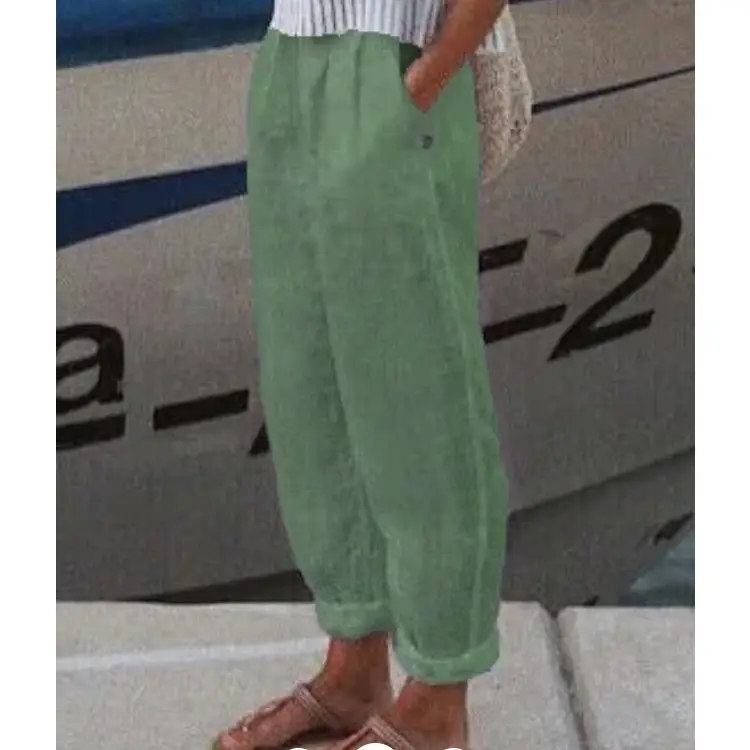 White Cotton Linen Casual Pants with Straight Pocket - Image 12