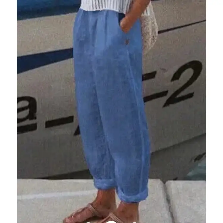 White Cotton Linen Casual Pants with Straight Pocket - Image 16
