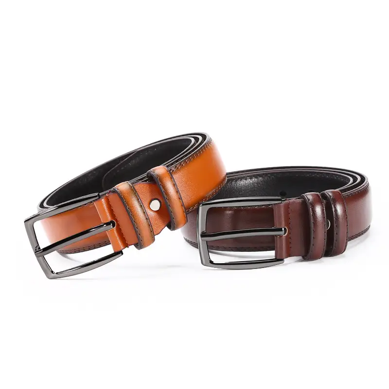 Men's Brown Leather Belt with Silver Buckle - Image 5