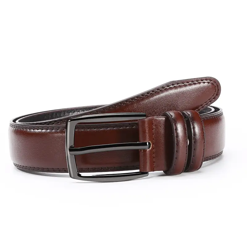 Men's Brown Leather Belt with Silver Buckle - Image 6