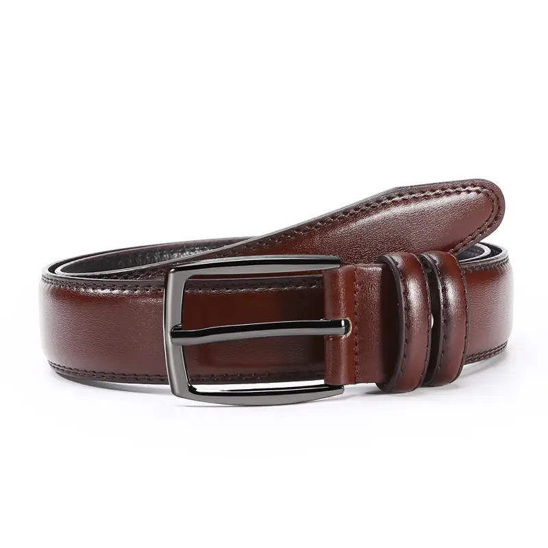 Men's Brown Leather Belt with Silver Buckle - Image 2