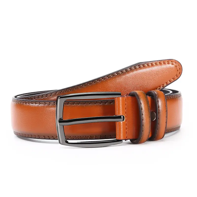 Men's Brown Leather Belt with Silver Buckle - Image 3