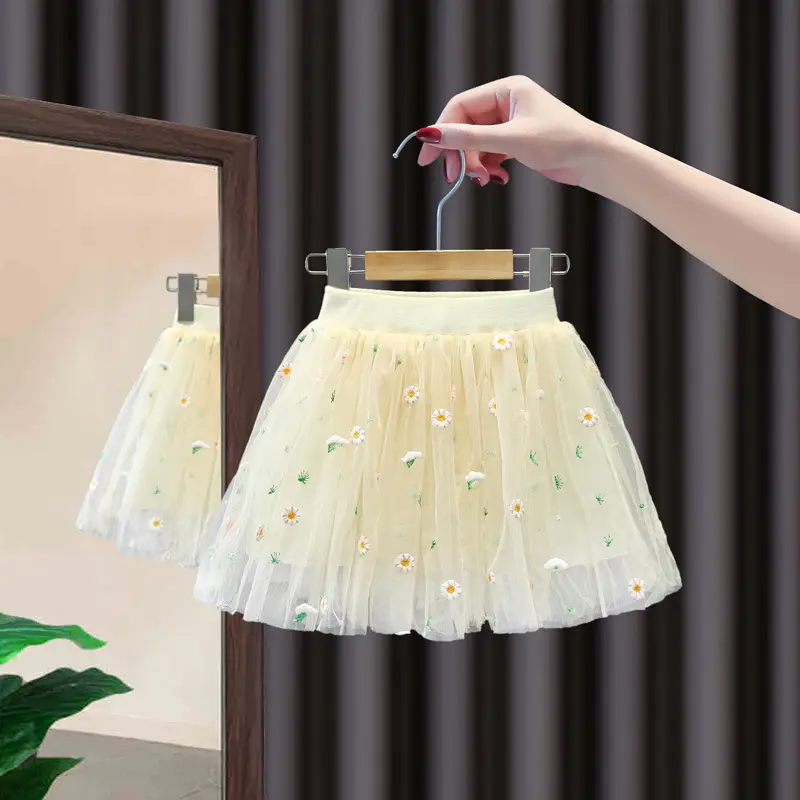 Pink Embroidered Mesh Girl Skirt 2022 Summer - Image 2