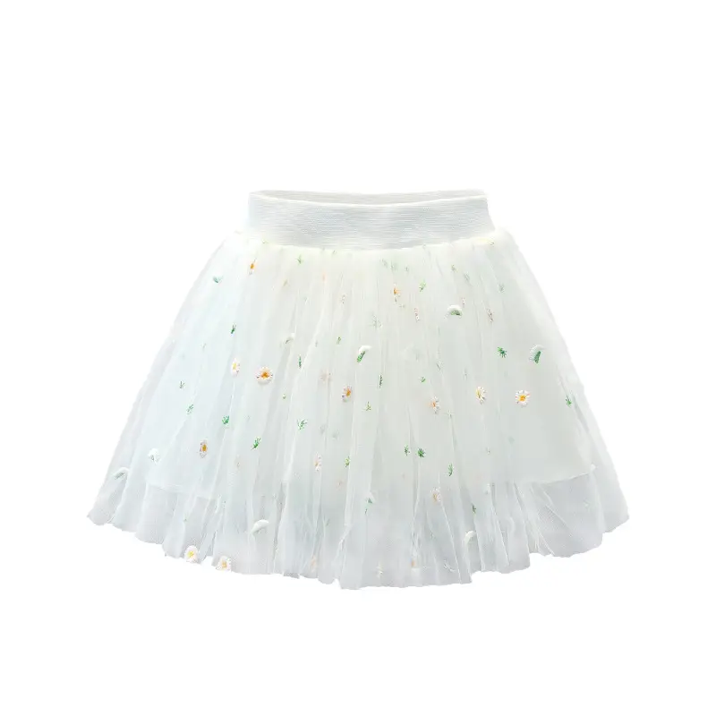 Pink Embroidered Mesh Girl Skirt 2022 Summer - Image 6