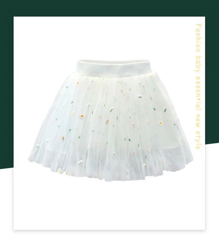 Pink Embroidered Mesh Girl Skirt 2022 Summer — feature 1