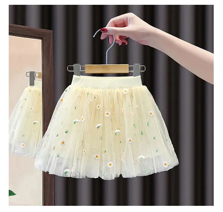 Pink Embroidered Mesh Girl Skirt 2022 Summer — feature 10