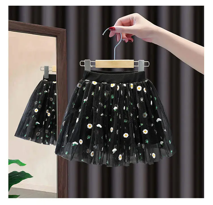 Pink Embroidered Mesh Girl Skirt 2022 Summer — feature 13