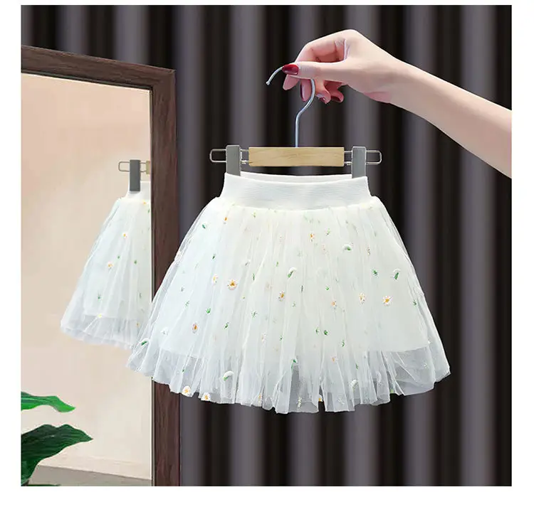 Pink Embroidered Mesh Girl Skirt 2022 Summer — feature 16