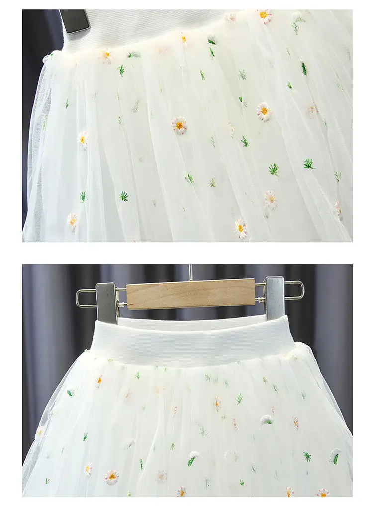 Pink Embroidered Mesh Girl Skirt 2022 Summer — feature 21