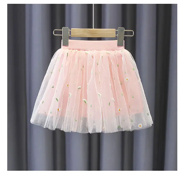 Pink Embroidered Mesh Girl Skirt 2022 Summer — feature 8