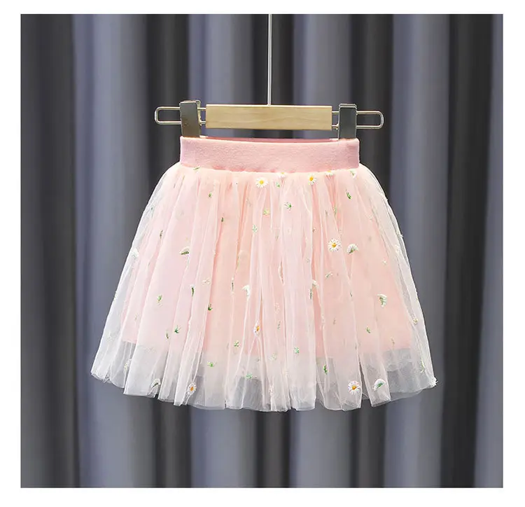 Pink Embroidered Mesh Girl Skirt 2022 Summer — feature 9