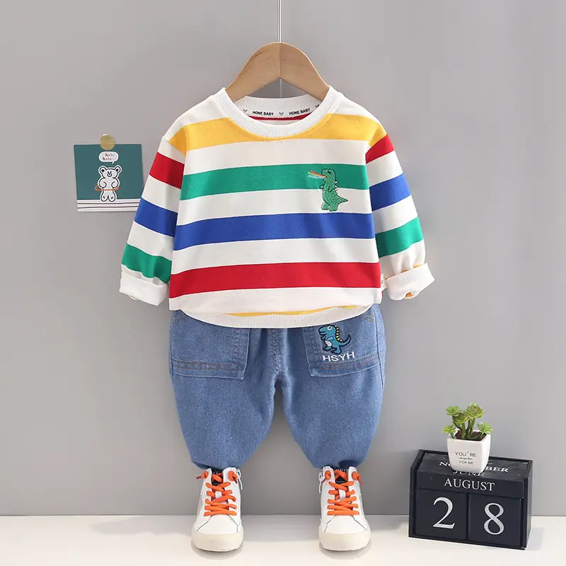 Children's Rainbow Striped T-Shirt Set for Boys 1-5Yr - Image 5