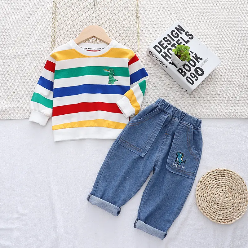 Children's Rainbow Striped T-Shirt Set for Boys 1-5Yr - Image 6