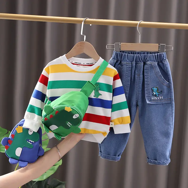 Children's Rainbow Striped T-Shirt Set for Boys 1-5Yr - Image 8