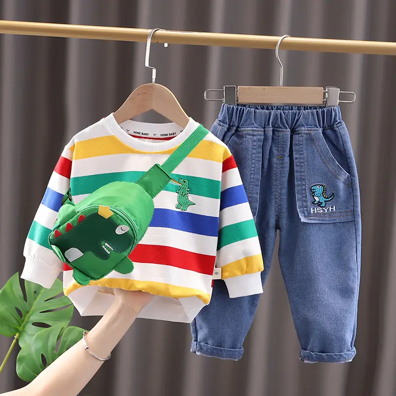 Children's Rainbow Striped T-Shirt Set for Boys 1-5Yr — feature 2
