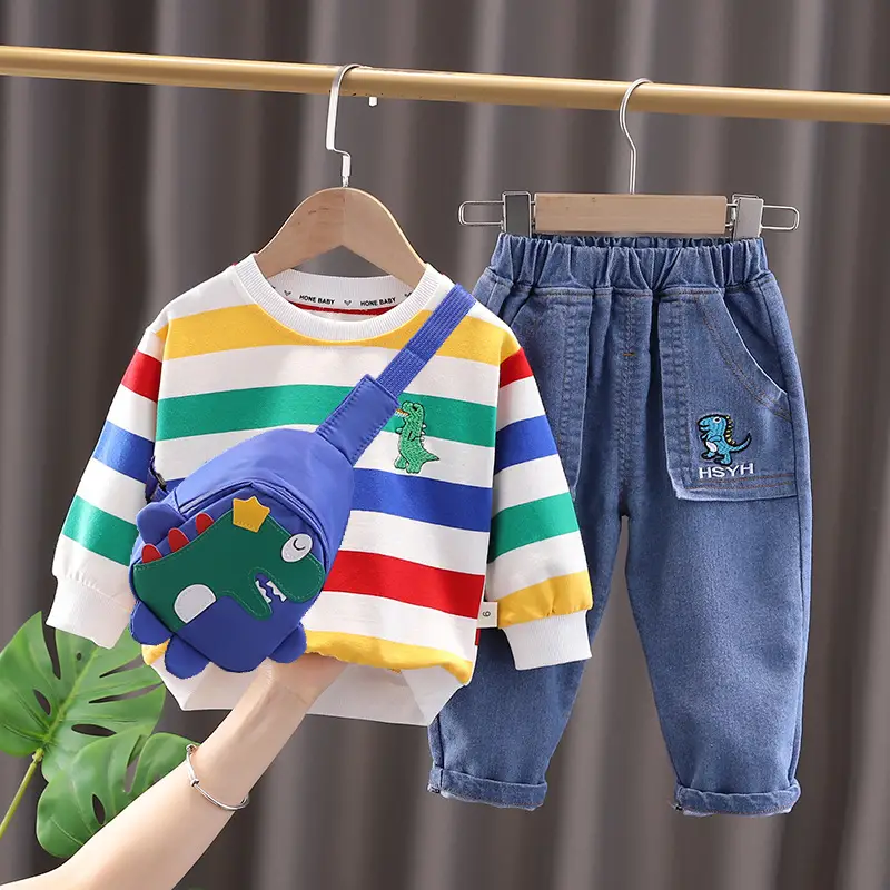 Children's Rainbow Striped T-Shirt Set for Boys 1-5Yr — feature 3