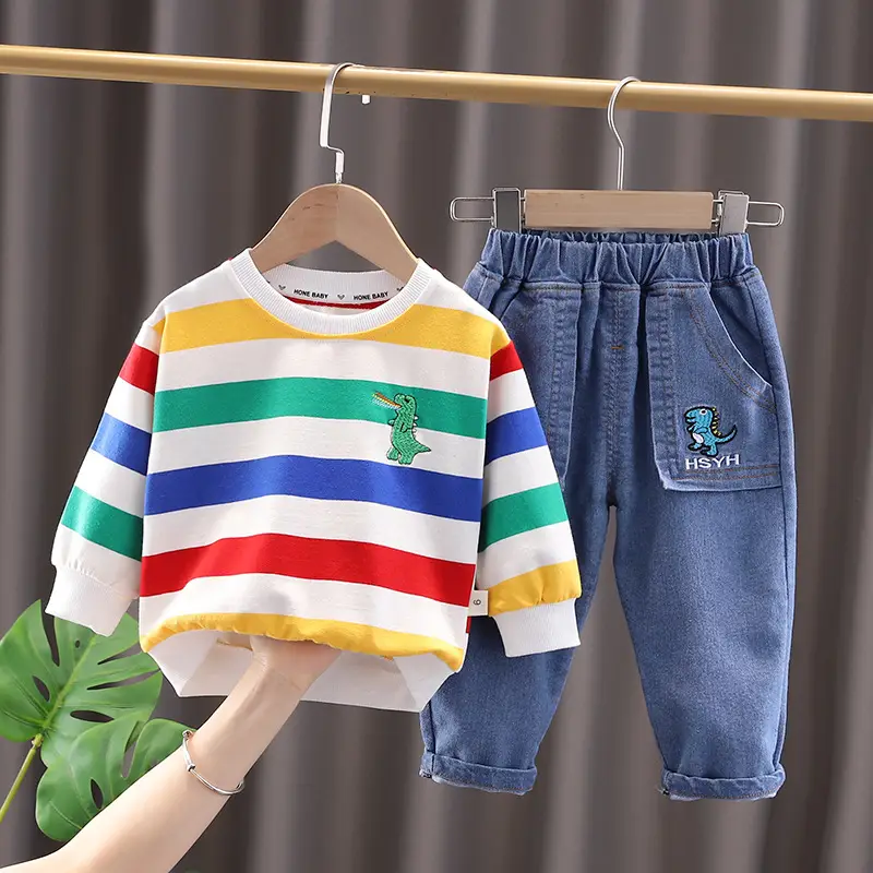 Children's Rainbow Striped T-Shirt Set for Boys 1-5Yr — feature 4