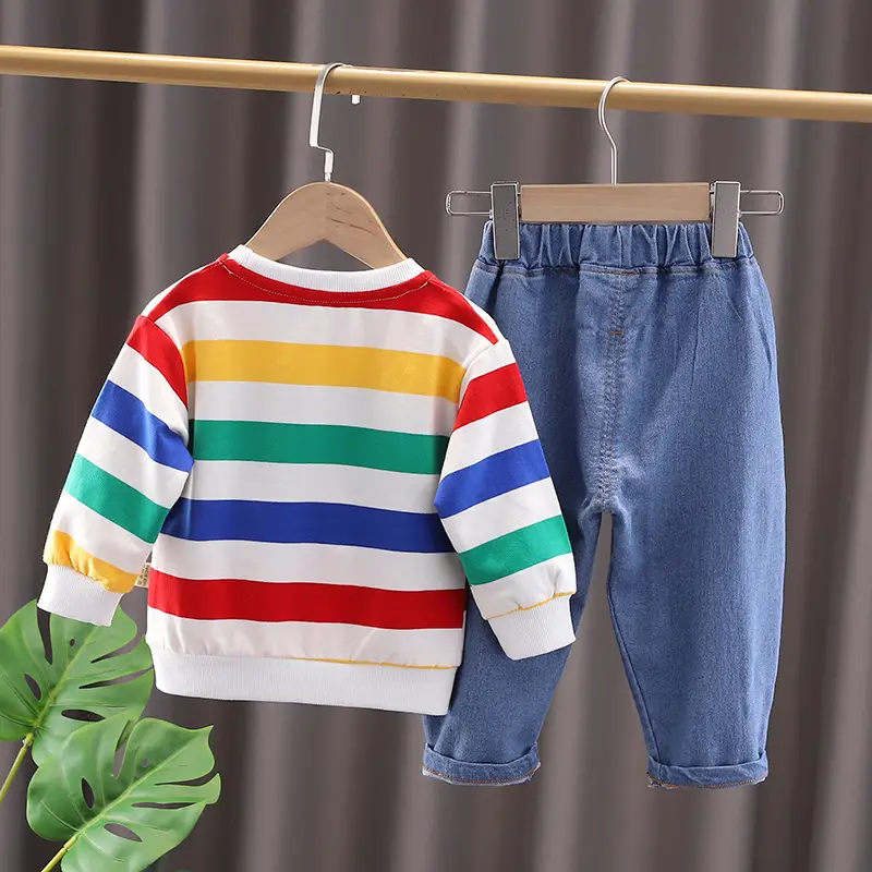 Children's Rainbow Striped T-Shirt Set for Boys 1-5Yr — feature 5