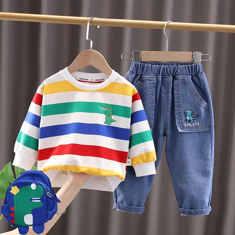 Children's Rainbow Striped T-Shirt Set for Boys 1-5Yr - Image 2
