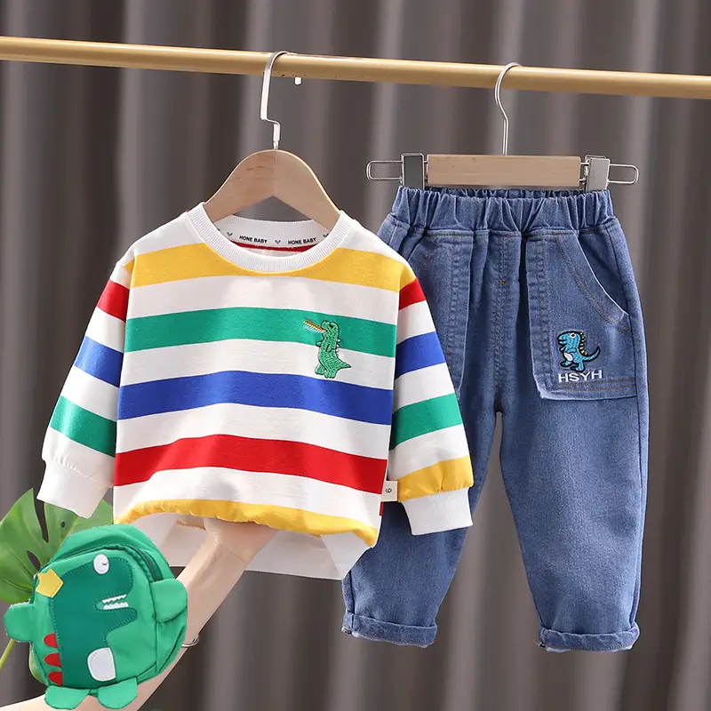 Children's Rainbow Striped T-Shirt Set for Boys 1-5Yr - Image 3