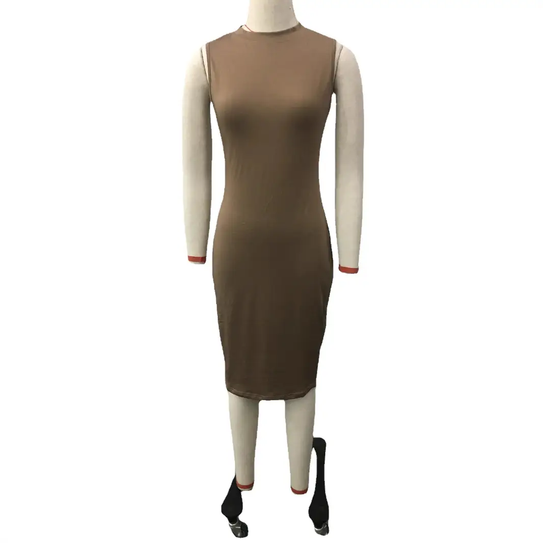 Women's Solid Color Slim Fit Casual Dress Mid Length