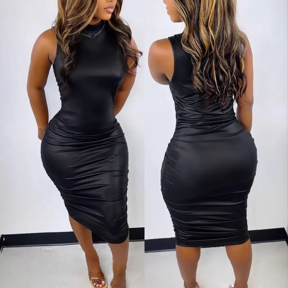 Women's Solid Color Slim Fit Casual Dress Mid Length